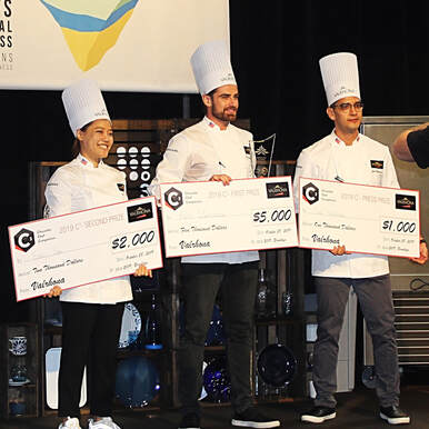 Pastry Chefs Eunji Lee, Kevin Clémenceau and Jim W Hutchinson at Valrhona C3 North American Final at StarChefs Congress 2019 - Photo: Cuisine Inspired