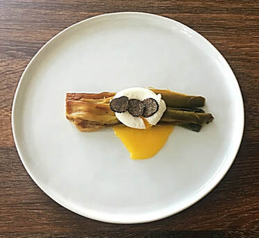 Roasted Leeks with Poached Egg and Black Truffle - Recipe by Cuisine Inspired
