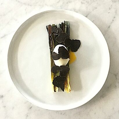 Roasted Leeks with Poached Egg and Black Truffle - Recipe by Cuisine Inspired