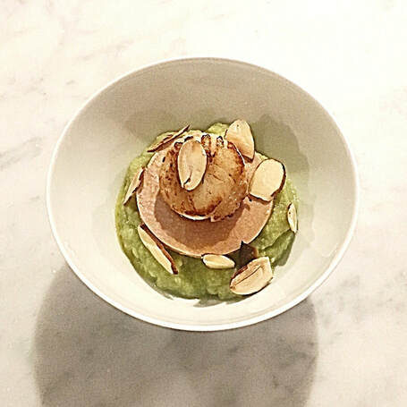 Foie Gras Scallops over Green Cauliflower Purée - Recipe by Cuisine Inspired